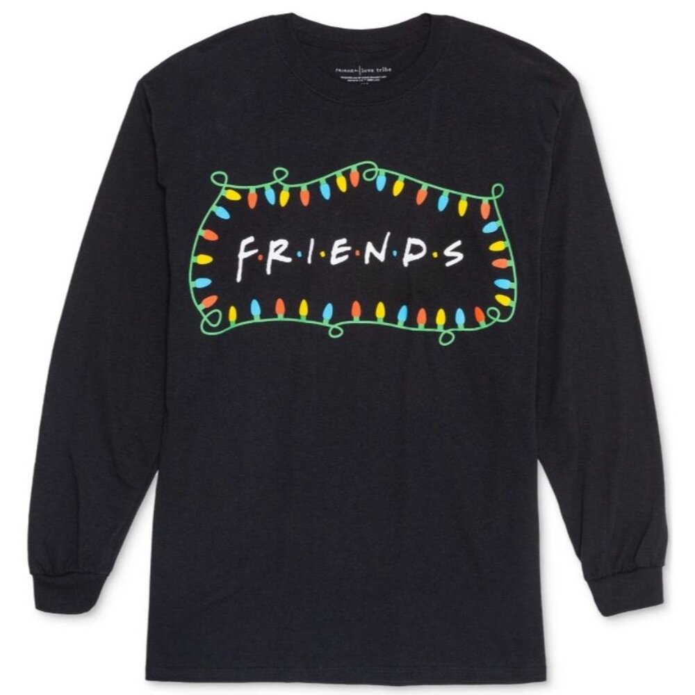 Love Tribe Top Women's 1X Black Friends Seasonal Lights Graphic NEW